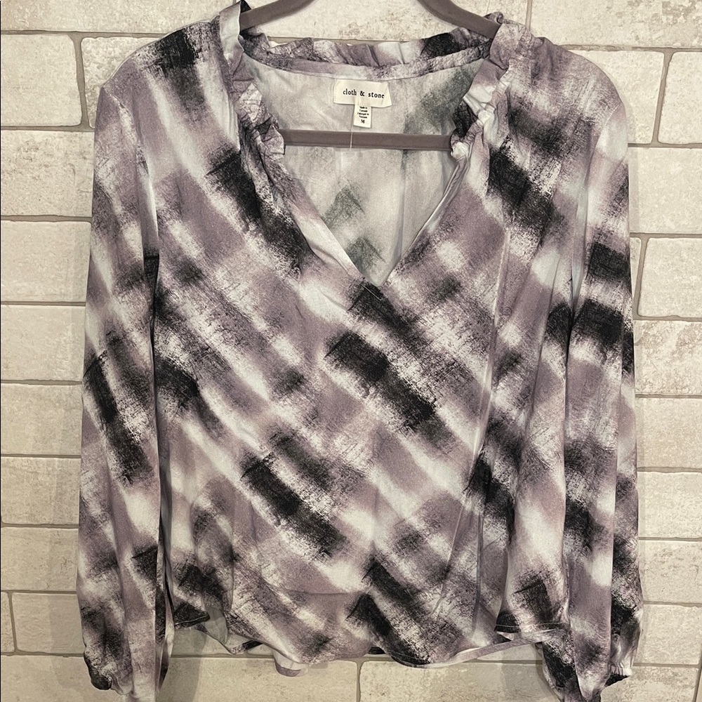 Cloth & Stone Purple and Black Plaid Blouse